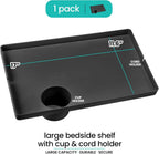 Modern Innovations Large Black Bedside Shelf for Bed, 1 Count Clip On Nightstand with Cup Holder and Cord Holder, College Dorm Bunk Bed Shelf for Top Bunk or Kids Bedroom