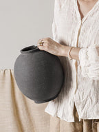 Large Blak Ceramic Vase - 9.8 Inch Rustic Farmhouse Flower Vase for Home Decor, Minimalist Tall Vases for Living Room, Table, Bathroom, Holiday & Weddings,Sandstone Dark Grey