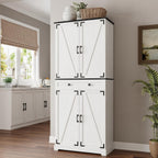 72" Kitchen Pantry Cabinet, Pantry Storage Cabinet with 8 Door Shelves and 3 Pull Out Shelves, Tall Pantry Cabinet with Adjustable Shelf and Large Drawer, Farmhouse Food Kitchen Hutch, For Dining Room