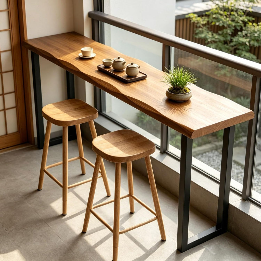 Bar Height Table Long Bar Table Solid Wood Farmhouse Bar Table Industrial Long Bar Height Table for Kitchen Coffee Shop, Pub, No Stool (Natural Wood Color, 47.3" L x 17.7" W x 41.3" H)