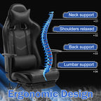 Massage Gaming Chair with Footrest - Ergonomic PC Office Chair with Lumbar Support, Headrest, Armrest - High Back PU Leather Recliner, Heavy Duty Swivel Gamer Chair, Black