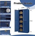 SteeLoong Kitchen Pantry Cabinet,71” Metal Pantry Storage Cabinets with Doors and 4 Adjustable Shelves,Blue Kitchen Cabinet with 2 Gold Handles,Tall Cabinet for Livingroom