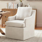 VKNOW Upholstered Dining Chairs Set of 2, Modern Kitchen Chairs Dinner Chairs with 4 Casters, Chenille Armchair for Bedroom Reading Room Living Room, Beige