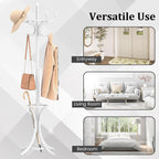 Tangkula Coat Rack with Umbrella Holder, 73 Inch Freestanding Coat Hanger Stand with 12 Hooks, Wooden Entryway Coat Tree for Clothes, Bags, Hats, Scarves, Living Room, Bedroom, Hallway (White)