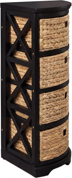 eHemco Hampton Meadows 4 Tier X-Side Corner Table Storage Cabinet with 4 Wicker Baskets, Black, 32.2 Inches High, 14 Inches Wide