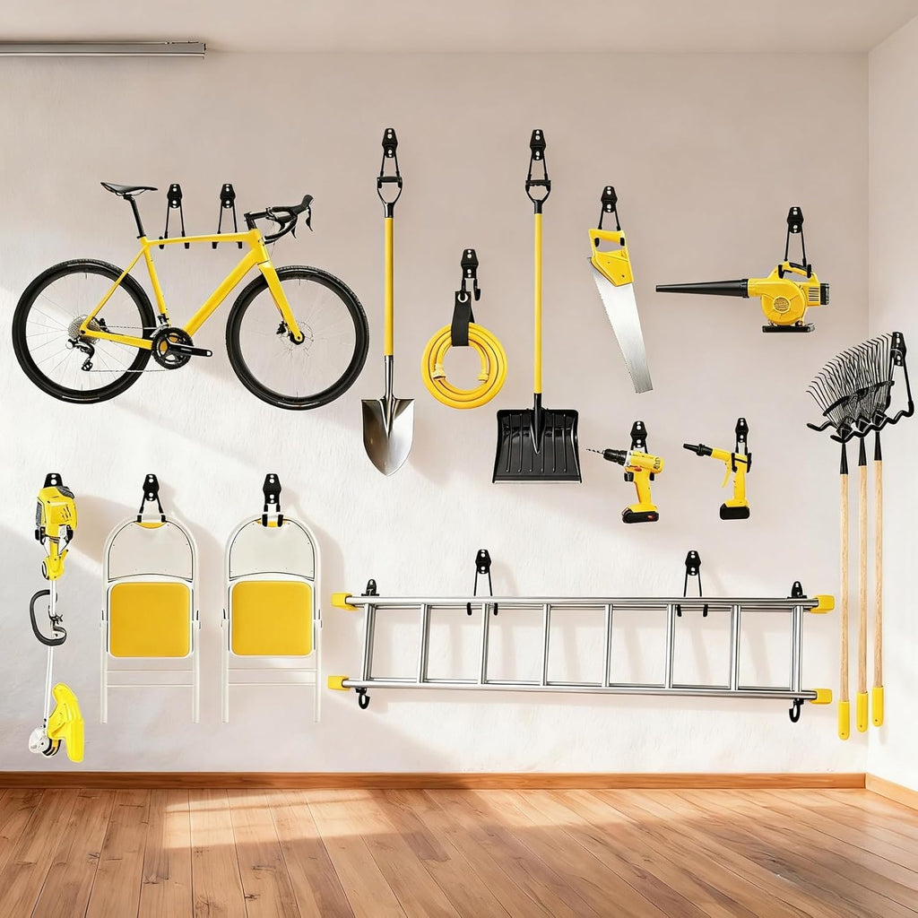8 Pack Garage Hooks Heavy Duty with Anti-Slip Coating, Steel Utility Ladder Hooks for Hanging Garden Tools, Hoses, Ropes, Bikes and More (4.3in)