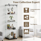 BEAUTYPEAK Tempered Glass Display Cabinet, 4-Tier Curio Cabinet with Glass Doors and Lock, Glass Display Case for Collectibles, for Living Room, Single Door, Black