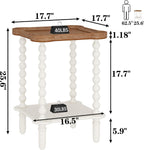 Function Home Square Side Table, 2 Tier Farmhouse End Table with Open Shelf, 17.7" French Country Nightstand for Living Room Bedroom Small Space, Handcraft Natural Tray Top & Vintage White Spindle Leg