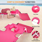 VINGLI Tanning Chair, Beach Lounge Chair with Face Hole, Lounge Chair Outdoor, Height-Adjustable Tanning Lounger, Anti-Tip Design, Carrying Bag, 475lbs, Pink
