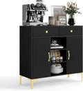 Black Sideboard Buffet Cabinet with Adjustable Shelves, Modern Storage Cabinet with Drawers and Doors, Sleek Buffet for Dining Room, Living Room, Entryway, 39.4 Inch
