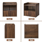 BuildHom Modern Fluted Floating Nightstand Wall Mounted Set of 2- Bedside Table with Storage Drawer & Display Shelf, Minimalist Bedroom Furniture for Studio Apartments (Walnut)