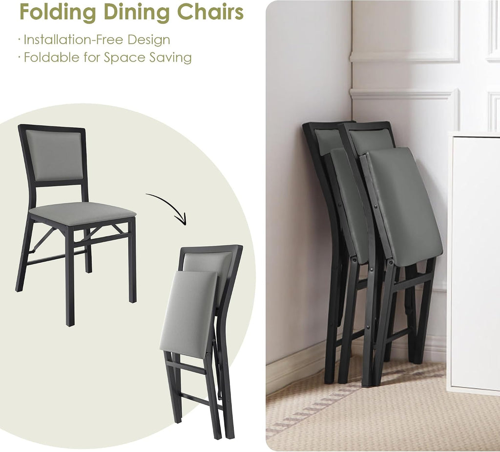 VECELO Folding Chairs Set of 4 with Cushion, Foldable Padded Seats with Heavy Duty Metal Frame for Kitchen/Dining/Living Room, No Assembly & Space Saving Design, Grey