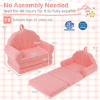 Costzon Convertible Kids Couch, 2-in-1 Soft Fold Out Toddler Couch Chair with Fabric Cover for Boys Girls, Toddler Chair Comfy, Kids Furniture for Playroom, Gift for Birthday, Christmas (Shell,Pink)