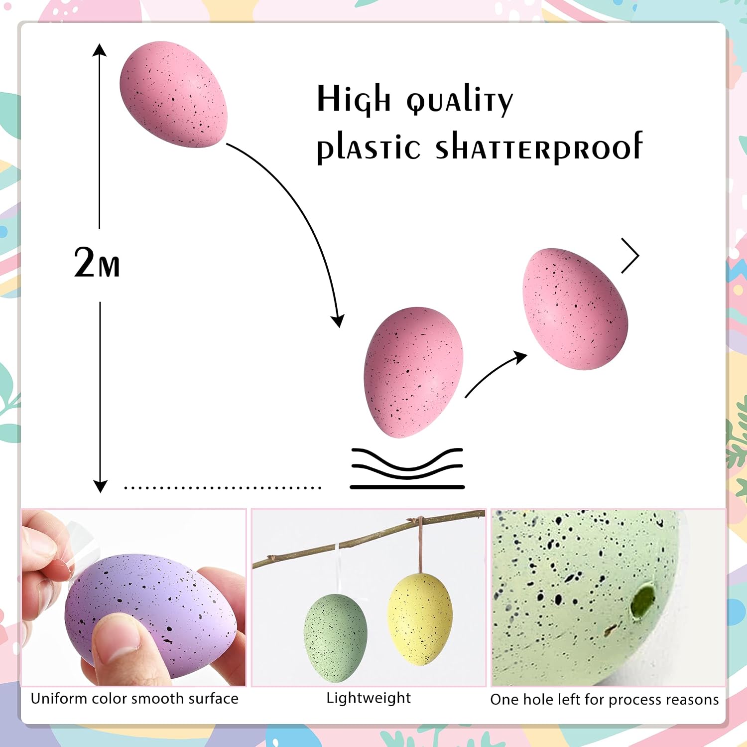 Waipfaru 20 Pcs Easter Eggs, 2.4'' Plastic Speckled Easter Eggs and Vase Filler, Pastel Easter Eggs for DIY Spring Farmhouse Home Table Easter Decorations (Purple, Pink, Yellow, Green)