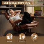 OLINOA PU Leather Office Chair High Back Ergonomic Desk Chair with Lumbar Support Mid-Century Executive Computer Chair with Wheels for Home Office, Brown