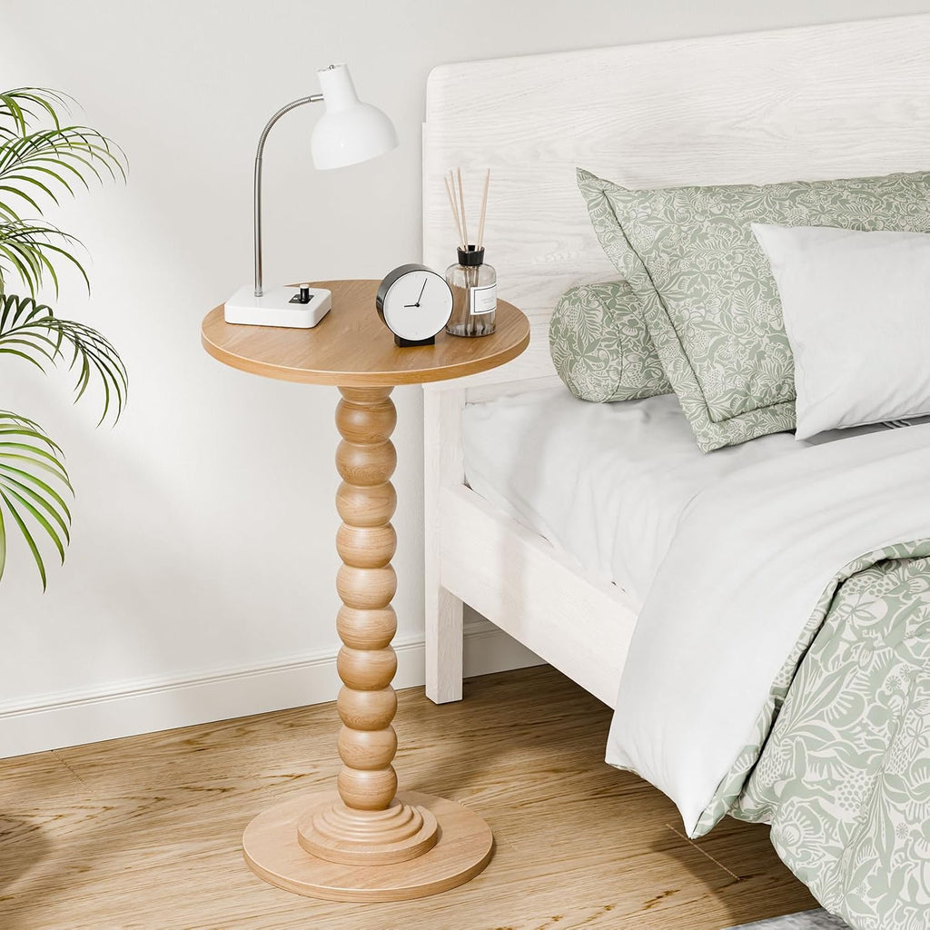 DUMOS Round Side Table for Small Spaces, Wood Modern Modern Accent End Table with Solid Wood Leg, Versatile Drink Nightstand for Living Room, Bedroom, Corners and Office