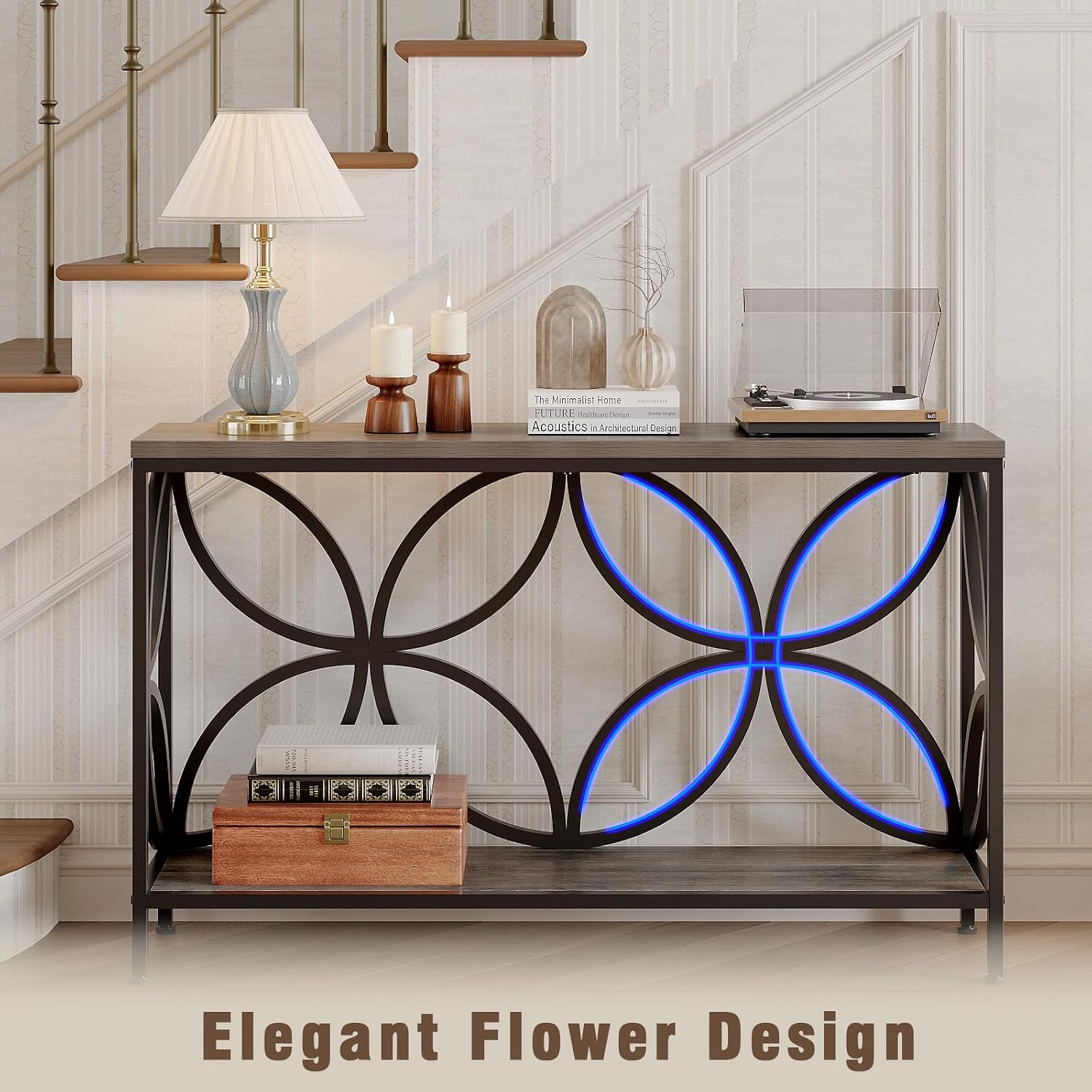 GiftGo Narrow Sofa Table 47.2 Inch, Industrial Sofa Table Behind Couch, Vintage Entry Console Table with Storage for Entryway, Living Room, Foyer, Elegant Design (Grey, 47.2)