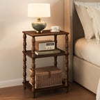 Yoobure Small Side Table - Vintage End Tables Living Room with Spindle Legs, Accent Night Stand with 3-Tier Storage Shelf, Wood Nightstand for Bedroom, Bedside Table for Narrow Spaces, Walnut