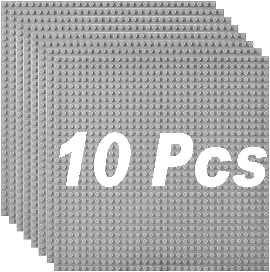 Classic Baseplates Building Plates-10" x 10" Building Boards,100% Compatible with All Major Brands and Activity Table, Creative Platforms Mats for Toy Bricks (Gray-10, 10 Pack)