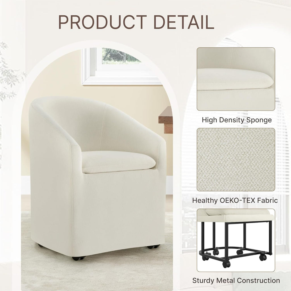 KISLOT Upholstered Dining Chairs with Casters, Washable Cover Modern Dining Room Chairs with Barrel Backrest & Dual Armrest for Kitchen, Living Room, Bedroom, Linen Fabric, 4PCS