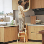 Solid Wood Folding Library Ladder Chair Step Stool 4 Step Dual Purpose Stepladder Display Stand Flower Stand(Wood)