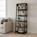 Lavish Home 5-Tier Ladder Bookshelf - Modern Freestanding Wooden Bookcase with Leaning Look Frame Design - Display Shelves for Books, Décor, and Storage in Home, Living Room or Office (Black)