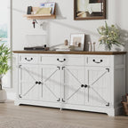 Sunny Heart 65" Large Buffet Storage Cabinet, Farmhouse Kitchen Sideboard with 3 Drawers and 4 Doors, Coffee Bar Wine Bar Cabinet with Storage for Living Room, White