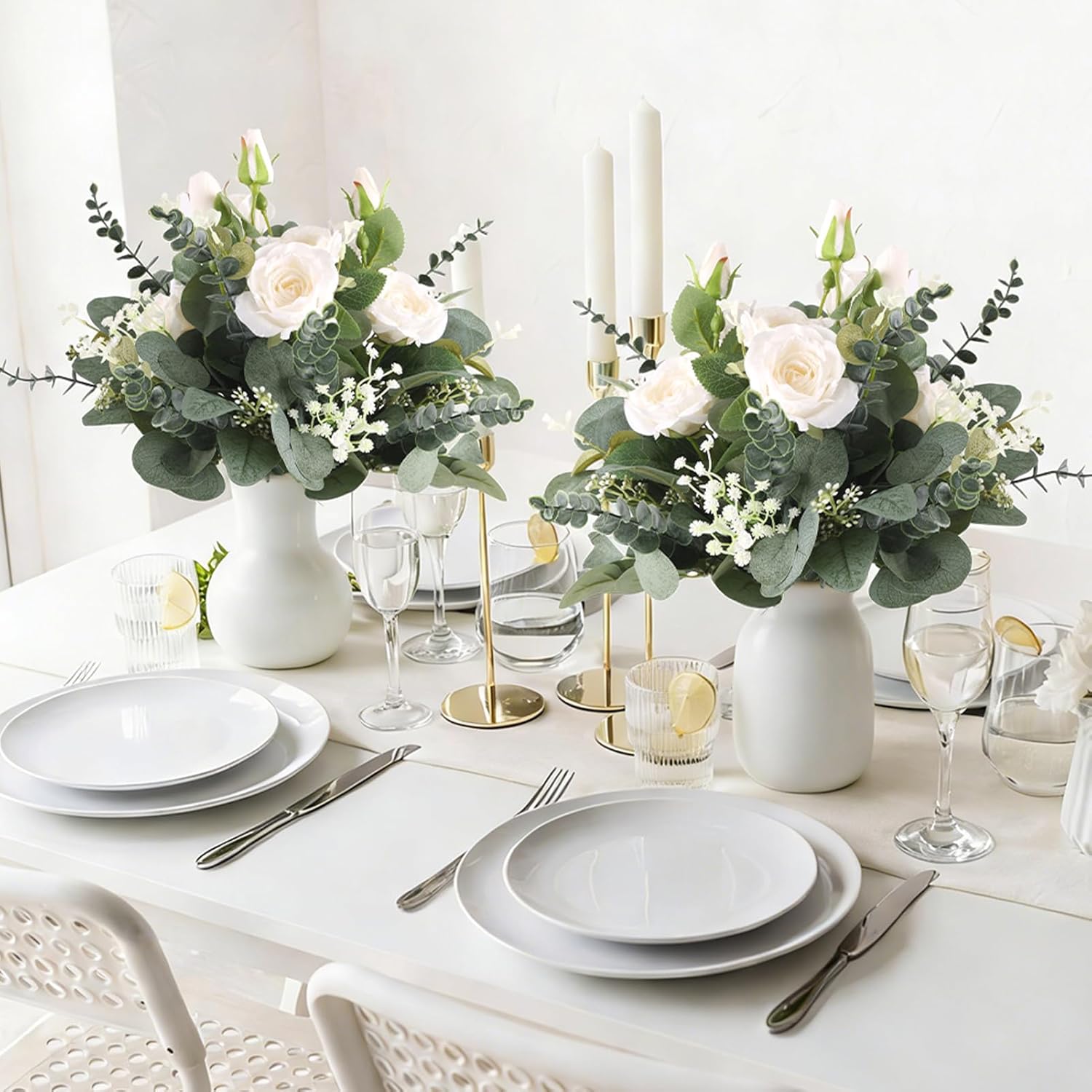 Consevisen 120 Pcs Eucalyptus Stems Artificial Flowers, 5 Kinds Mixed Faux Eucalyptus Leaves Greenery Stems Bulk for Wedding Bouquet, Table Centerpieces, Vase Floral Arrangements, Farmhouse Home Decor