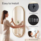 DUMOS 24" x 48" Oval Bathroom Mirror, Gold Wall Mirrors with Metal Frame, Tempered Glass, Morden Vanity Mirror for Over Sink, Entryway, Living Room, Bedroom, Horizontal or Vertical