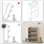 IDEALHOSUE Shoe Cabinet Storage for Entryway, Slim Shoe Storage Cabinet with 3 Flip Drawers, Freestanding Hidden Narrow Shoe Organizer Cabinet with Hooks for Entrance, Foyer, Hallway, Gray