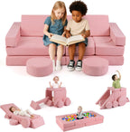 INFANS Modular Kids Play Couch, 13 PCS Toddler Creative Sectional Fort Building Sofa for Bedroom, Playroom, Children Convertible Versatile Soft Foam Furniture Playset Crawling Floor Cushion