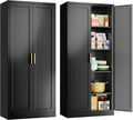Metal Kitchen Pantry Cabinet, 71"H x 28"W x 14"D Cabinet with 2 Doors and 4 Adjustable Shelves, Kitchen Pantry Storage Cabinet, Metal Pantry Cabinet for Kitchen, Dining Room, Living Room-Black