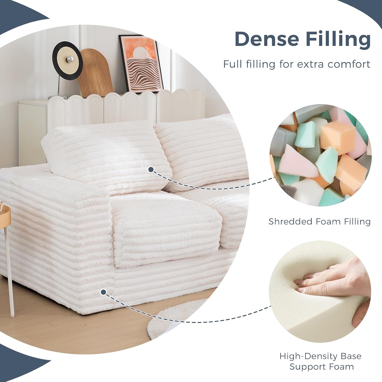MAXYOYO Bean Bag Chair for Adults, Upholstered Loveseat Floor Sofa with Pillows and Armrests, Large Bean Bag Sofa Plush Couch for Bedroom Living Room, White