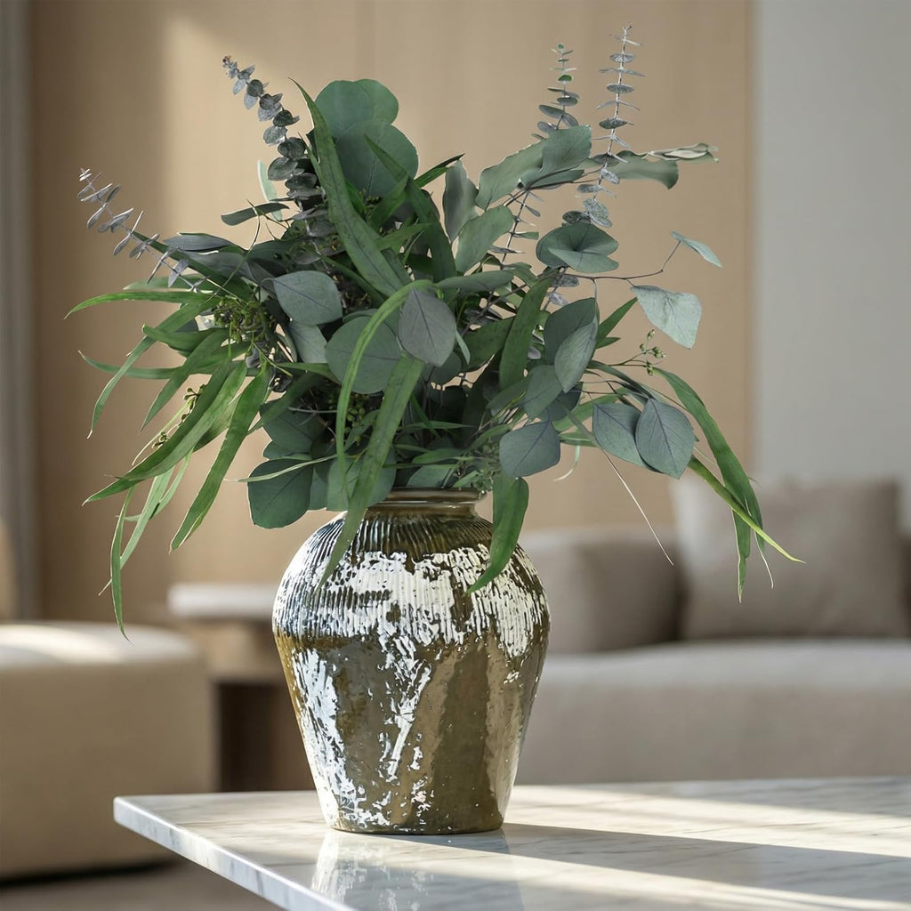 16PCS Real Dried Eucalyptus Stems, Mixed Silver Dollar & Seeded Eucalyptus Leaves, Preserved Natural Greenery for Vase, Wedding Bouquet, Floral Arrangement, Home Decor