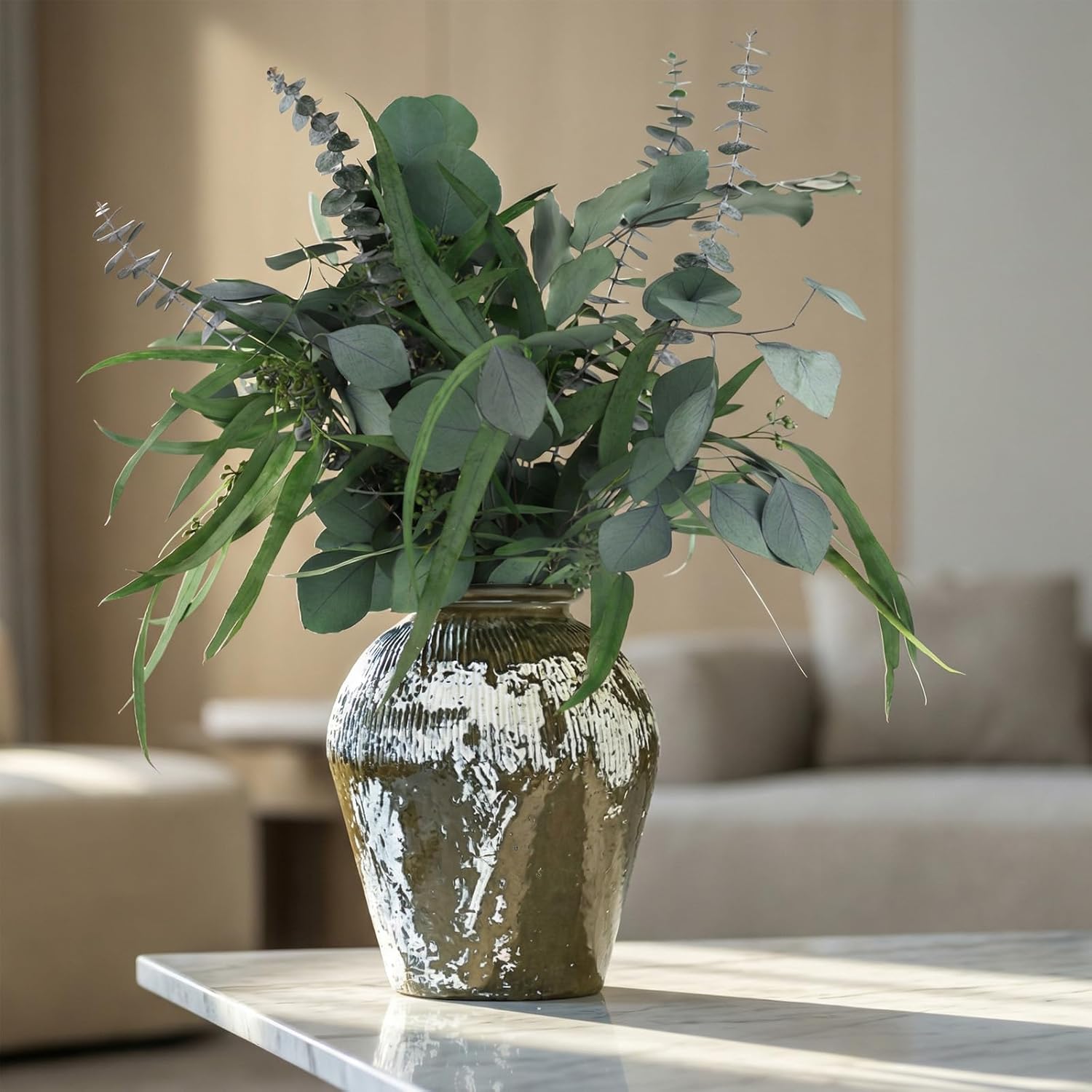 16PCS Real Dried Eucalyptus Stems, Mixed Silver Dollar & Seeded Eucalyptus Leaves, Preserved Natural Greenery for Vase, Wedding Bouquet, Floral Arrangement, Home Decor