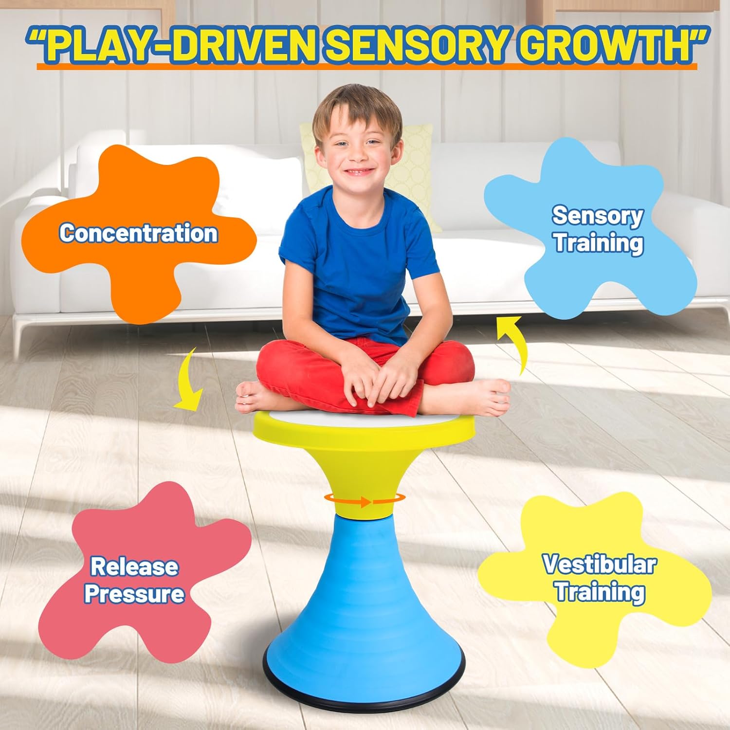 AOBOTE Kids Wobble Swivel Stool, 15.7" Height Wiggle Stool for Ages 6+, 360° Rotatable Active Learning Chair, Flexible Seating for Classroom & Home, Improves Posture & Focus, Blue