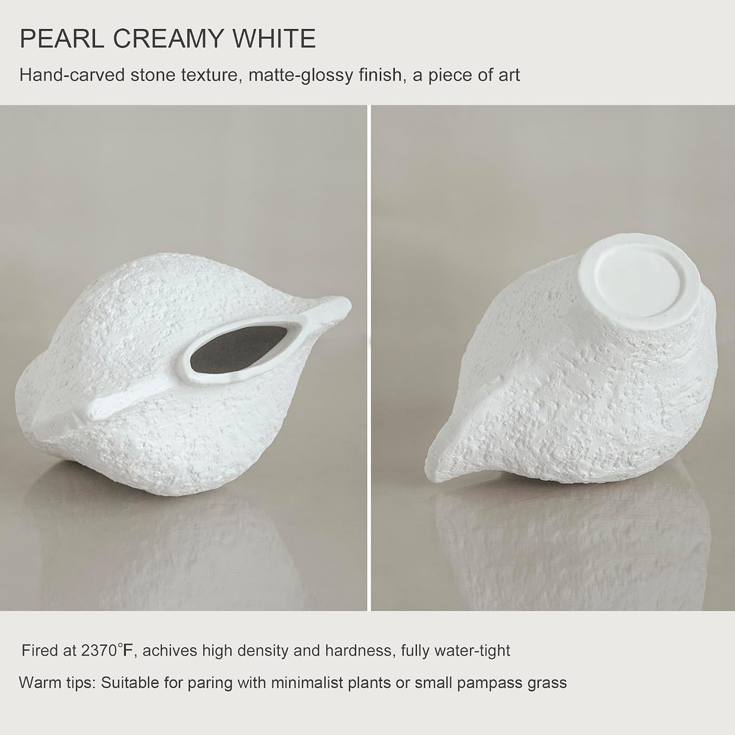 White Ceramic Vase, Modern Farmhouse Style for Table, Kitchen, Bookshelf, Entryway, Counter, Vanity Decor, Stone Textured Small Artistic Handmade Vase for Pampas Grass, Flowers