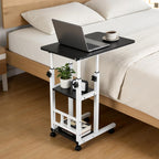 Adjustable C Table,Over Bed Table with Wheels,Rolling Side Table, Over Bed Table with Wheels, Bedside Table, for Sofa Side Small Space, Stable Multi Storage Desk, Black