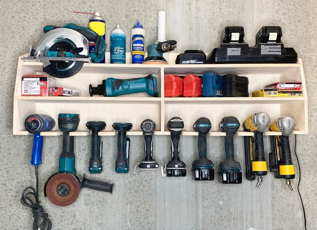 Cordless Drill Tool Holder Organization Storage Rack Wood Shelf Case Organizer 10-Slot Birch Plywood