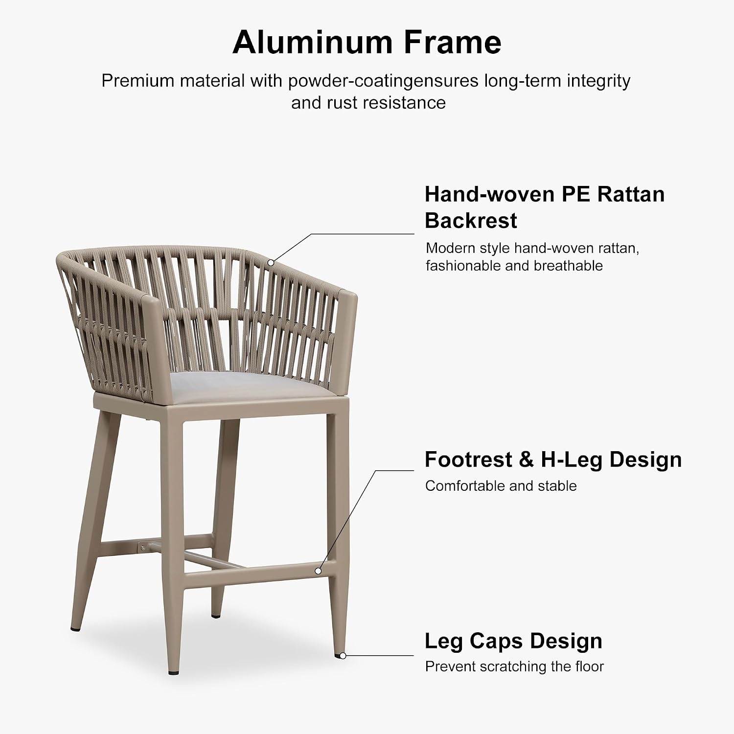 PURPLE LEAF Outdoor Counter Height Bar Stools Set of 2 for Overweight Wicker Rattan Patio Barstools Woven Modern Bar Chairs with Backrest and Cushions for Garden Outside Champagne