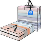 95L Under Bed Storage Bag, 2-Pack Clothes Storage Bags with Zippers and Handles, Clear Moving Bags for Quilt Pillow Blanket Bedding Storage or Wreath Closet Organizer Home Storage