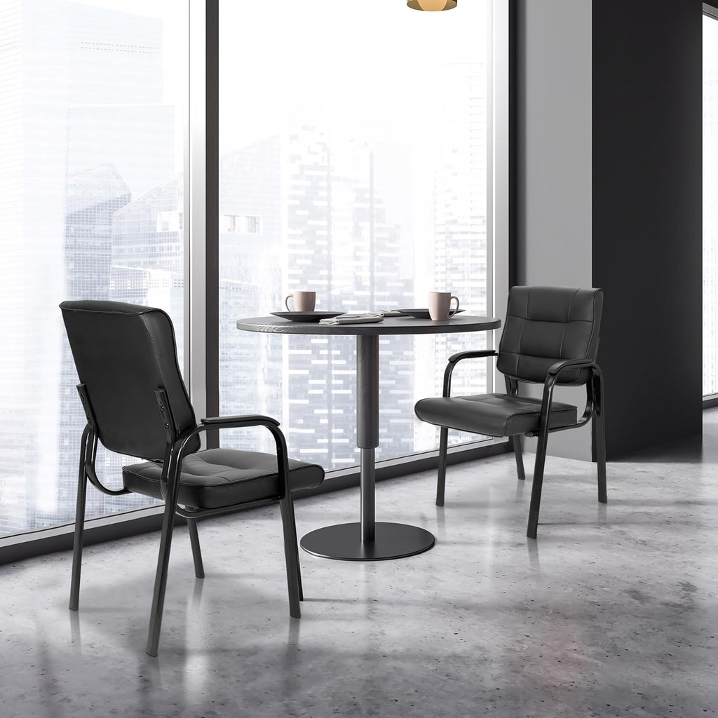 SUPER DEAL Office Guest Chair Bonded Leather Executive Side Chair Reception Chair with Solid Metal Frame Home Office Furniture, Set of 4, Black