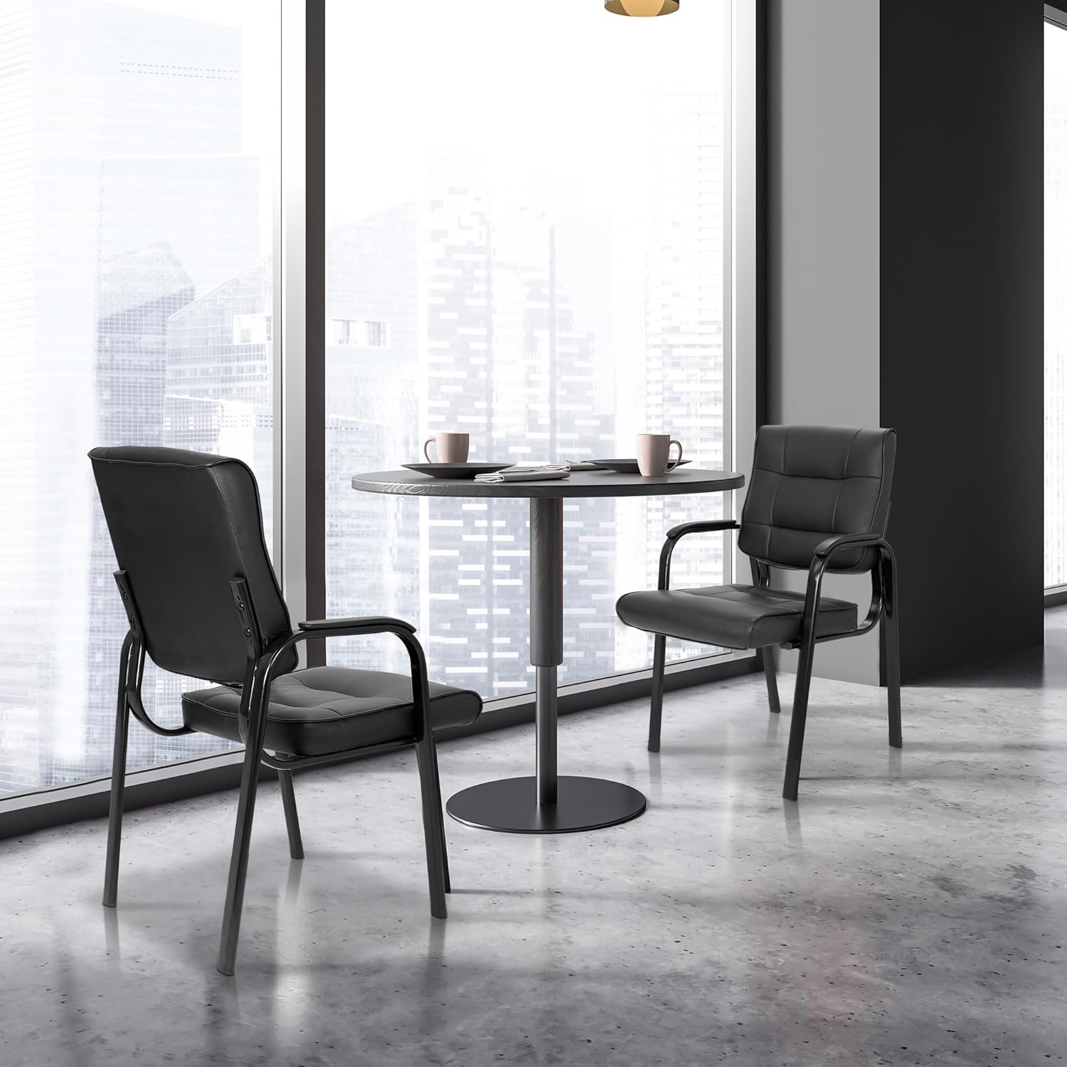 SUPER DEAL Office Guest Chair Bonded Leather Executive Side Chair Reception Chair with Solid Metal Frame Home Office Furniture, Set of 4, Black