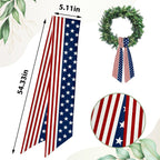 Patriotic Wreath Sash for Front Door Red White Stripe Wreaths Satin Sash Star Garland Ribbon Accessories for Wreath Yard Doorway Indoor Outdoor Bow Bridal Shower Home Decor,5.1 x 54.3