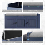 42.6" Entryway Shoe Storage Bench with Padded Seat, 3 Doors and Side Shelves, Lift Top Storage Bench for Shoes, Hallway, Bedroom, Living Room, Navy Blue