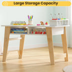 Olakids Kids Art Table and Chair Set, Wooden Multi Activity Desk with Roll Paper 2 Storage Shelves 4 Paint Cups, Toddler Furniture for Crafts Arts Playing Drawing
