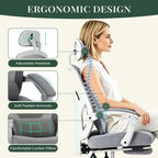 Ergonomic Office Chair with Footrest, High Back Home Desk Chair with Lumbar Support & Headrest, 90-135° Reclining Mesh Back Computer Chair with Wheels for Work, Gaming, Grey