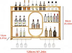 47" Upgrade Metal Wall Mounted Wine Rack, 3 Tier Bar Shelves with Glass Holder, Large Capacity Modern Liquor Shelves for Home Bar, Dining Room & Kitchen, Gold