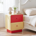 Red and Yellow Nightstand with Safe Curved Edges 2 Drawers for Kids Bedroom | ANBUY Modern Wooden Bedside Table for Toddler Room, End Table , Cute Side Table for Living Room, Nursery, Hallway