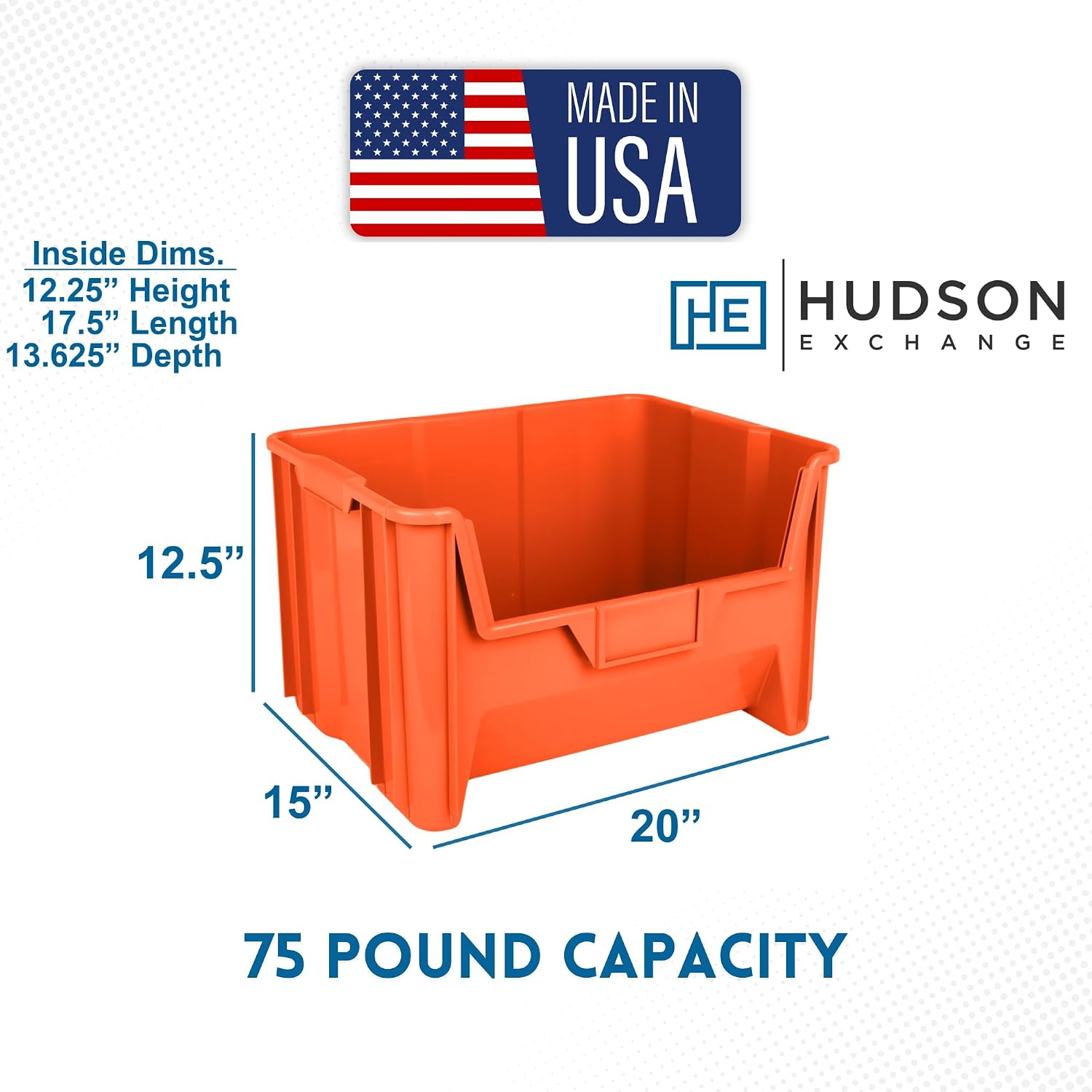 HE HUDSON EXCHANGE 20" x 15" x 12.5" Plastic Giant Stackable Hopper Bin, Orange